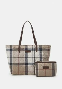 Barbour WETHERHAM QUILTED TARTAN TOTE SET - Tote Bag - Beige/dark Blue